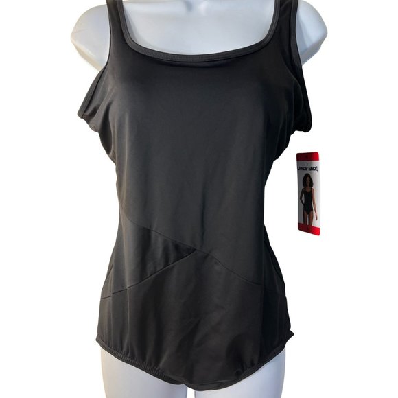 New Lands' End New Tugless Tank Swim Suit Scoop Neck Soft Cup Modest  Black M - Picture 2 of 9